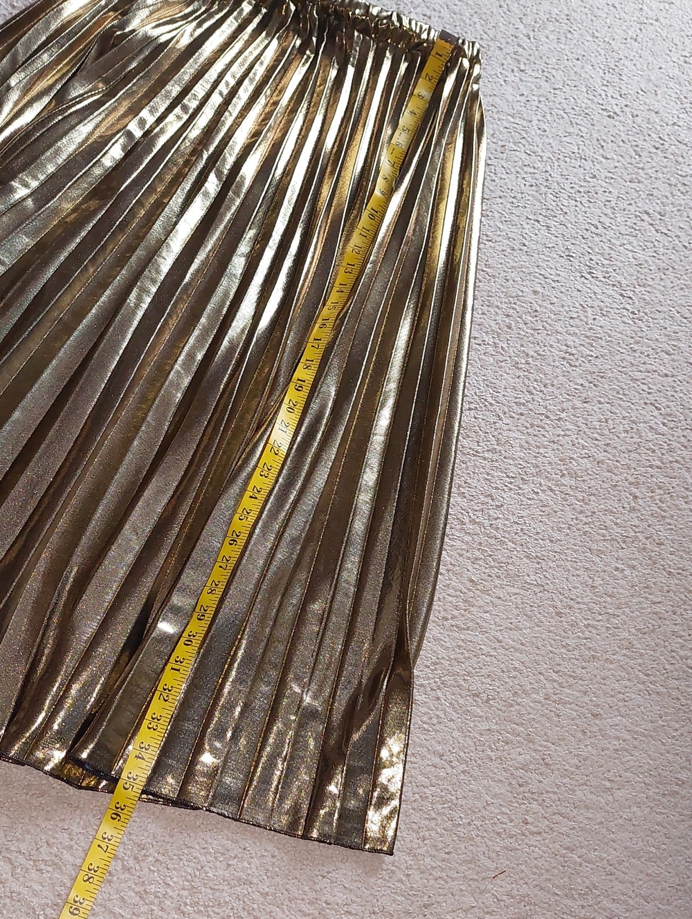 Gold Metallic Pleated Midi Skirt Sz 2x - Picture 8 of 9
